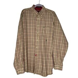 Tommy Hilfiger Button-Down Shirt in Tan Green Multicolored Plaid Size XL